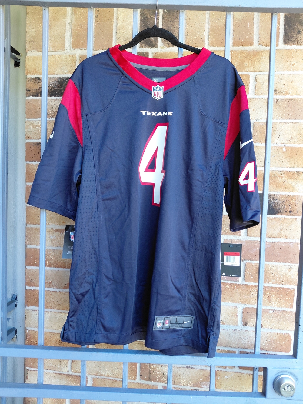 Nike Texans Navy Blue and Red #4 Men's Football Jersey